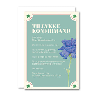 Lille foldet kort, Konfirmand Blå Rose