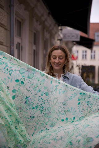 Botanic Green, Long Cotton Scarf