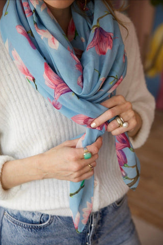 Magnolia Petit Blue, Long Cotton Scarf