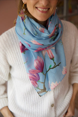 Magnolia Petit Blue, Long Cotton Scarf