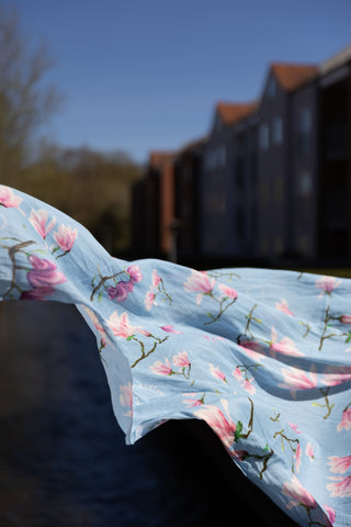Magnolia Petit Blue, Long Cotton Scarf