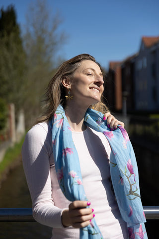 Magnolia Petit Blue, Long Cotton Scarf