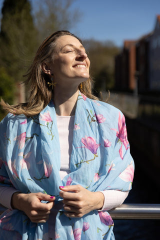 Magnolia Petit Blue, Long Cotton Scarf