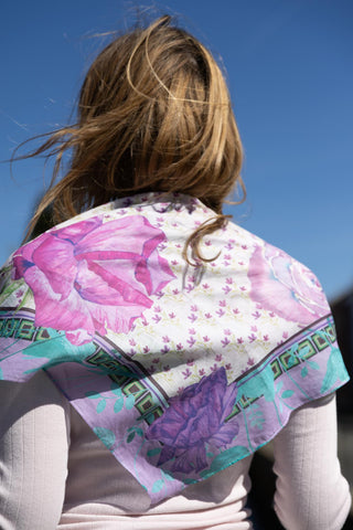 Rose Garden Purple, Square Cotton Scarf