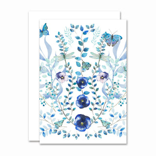 Lille foldet kort Blue Botanical med motiv af Annemette Voss